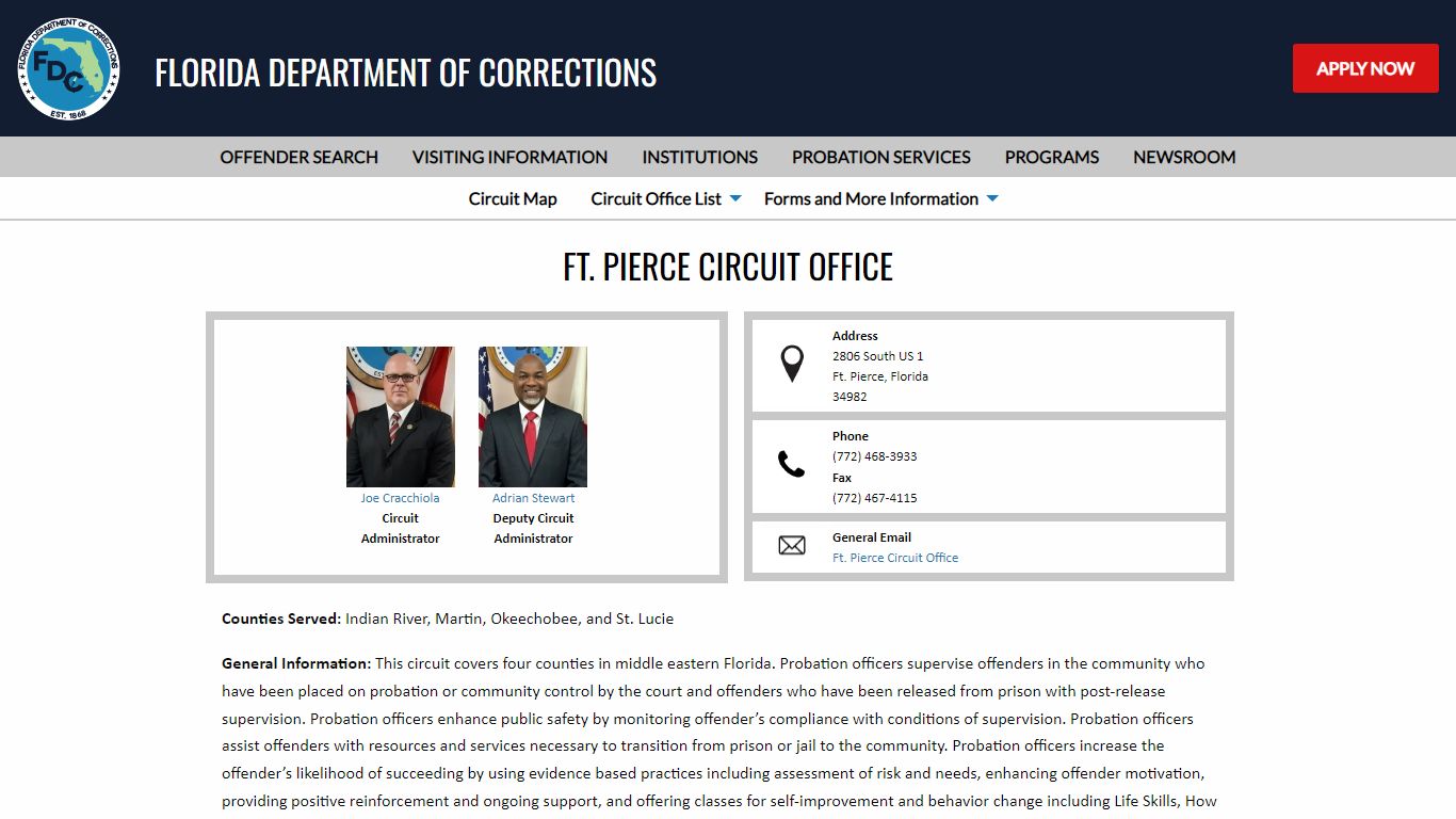 Ft. Pierce Circuit Office -- Florida Department of Corrections